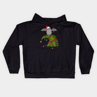 Bat Dragon Cat with Santa Hat on Christmas Tree Kids Hoodie